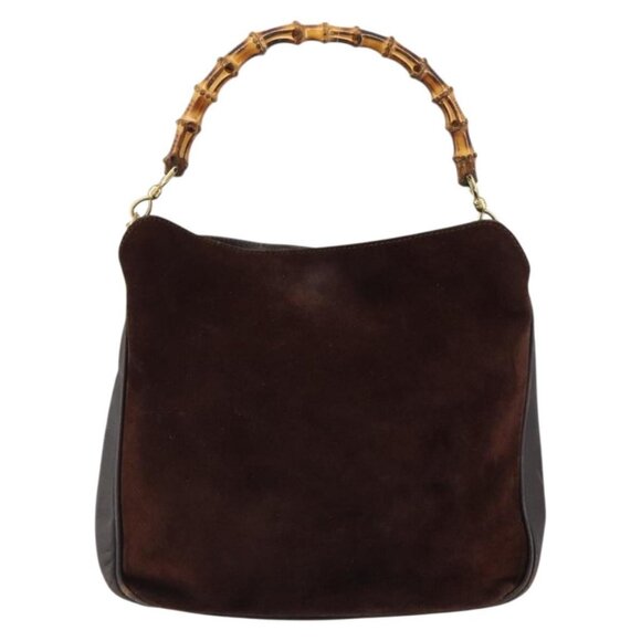 GUCCI Bamboo Shoulder Bag Suede 2way Dark Brown Gold Auth - Picture 3 of 16
